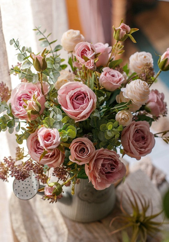 Artificial Floral for Dining Room Table. Bunch of Rose Flowers. Botany Plants. Creative Flower Arrangement Ideas for Home Decoration. Wedding Flowers