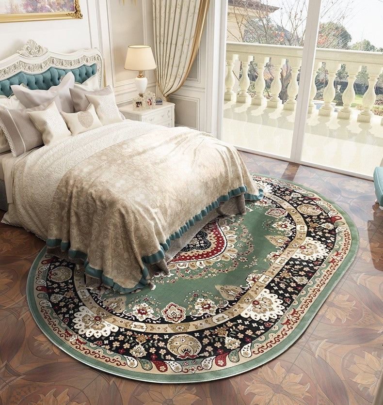 Large Royal Flower Pattern Floor Rugs in Bedroom, Luxury Thick and Soft Green Rugs for Living Room, Oriental Floor Carpets under Dining Room Table