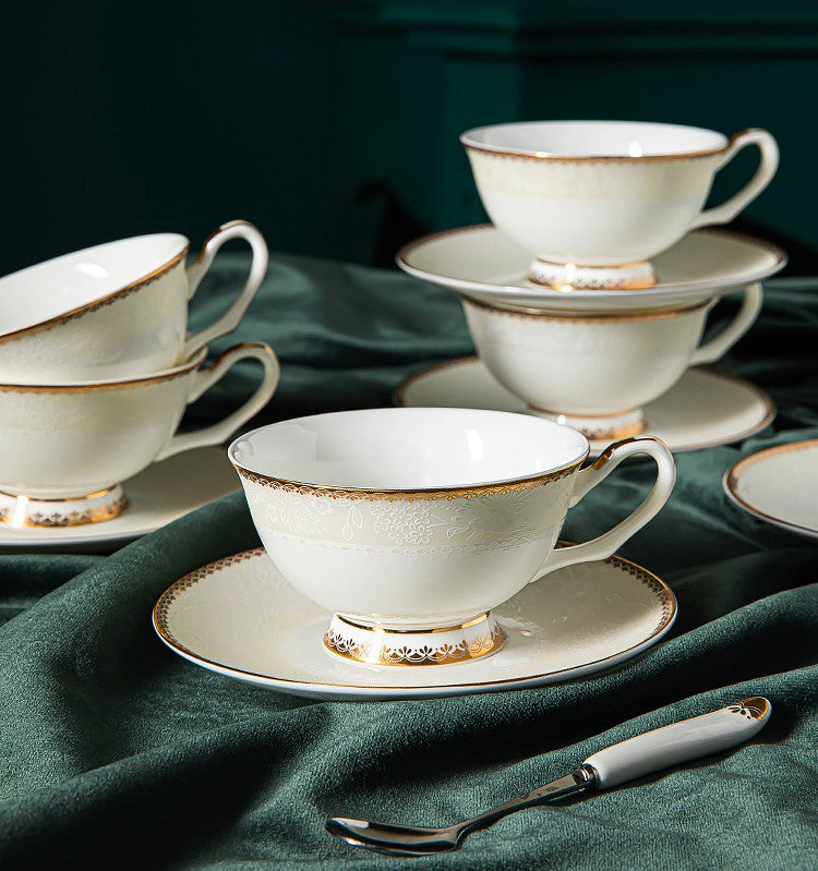 Bone China Porcelain Coffee Cup Set. White Ceramic Cups. Elegant British Ceramic Coffee Cups. Unique Tea Cup and Saucer in Gift Box