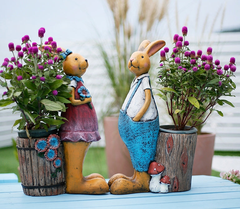 Large Rabbit Statues, Rabbit Flowerpots, Animal Statue for Garden Ornament, Villa Courtyard Decor, Outdoor Decoration, Garden Decor Ideas