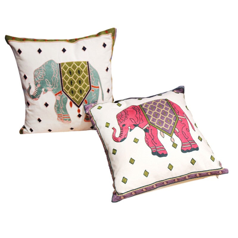 Cotton Decorative Pillows, Elephant Embroider Cotton Pillow Covers, Farmhouse Decorative Sofa Pillows, Decorative Throw Pillows for Couch