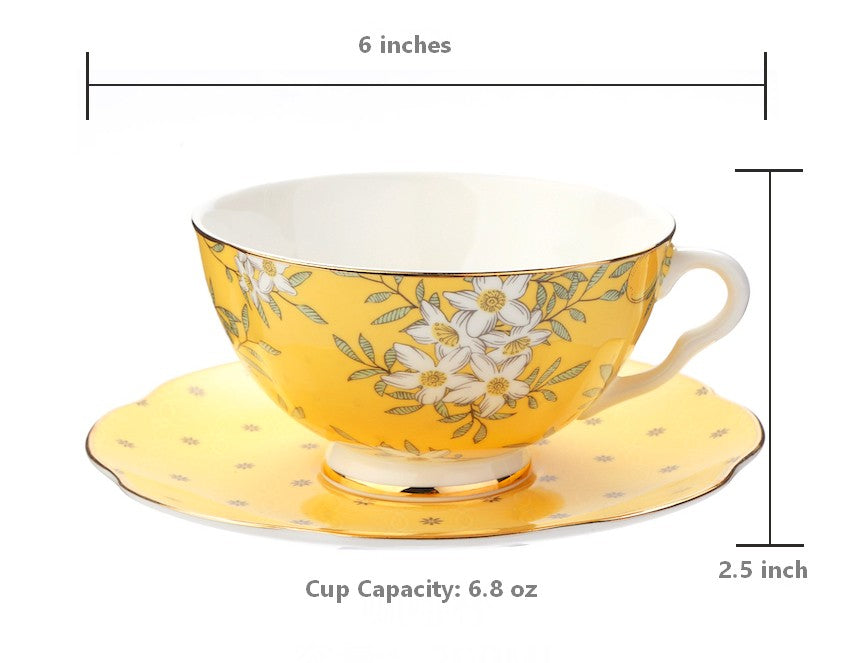 Creative Yellow Ceramic Coffee Cups. Unique Flower Coffee Cups and Saucers. Beautiful British Tea Cups. Creative Bone China Porcelain Tea Cup Set