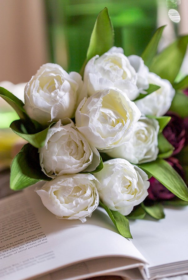Spring Artificial Floral for Dining Room Table, White Tulip Flowers, Bedroom Flower Arrangement Ideas, Simple Modern Floral Arrangement Ideas for Home Decoration