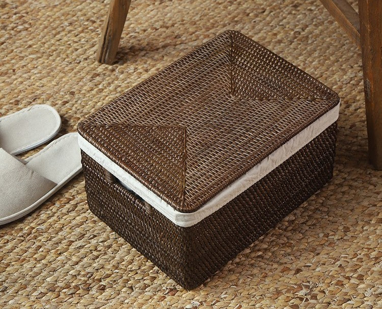 Storage Baskets for Clothes, Large Brown Rattan Storage Baskets, Storage Baskets for Bathroom, Rectangular Storage Baskets, Storage Basket with Lid