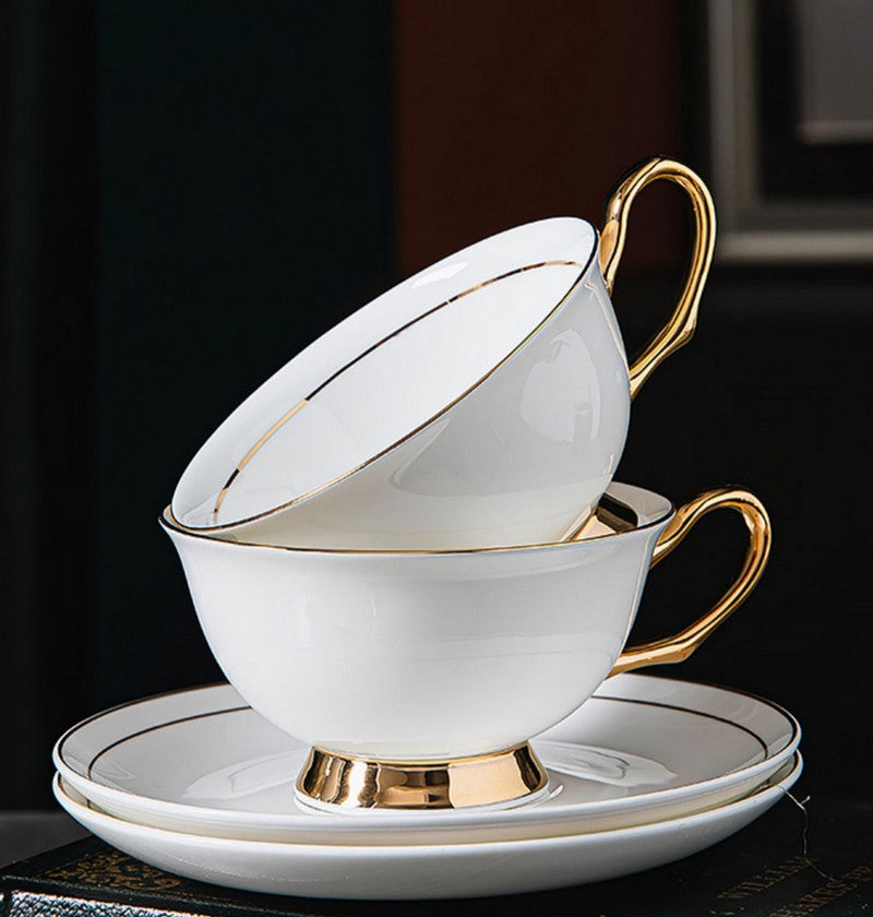 White Ceramic Cups. Elegant British Ceramic Coffee Cups. Bone China Porcelain Tea Cup Set. Unique Tea Cup and Saucer in Gift Box