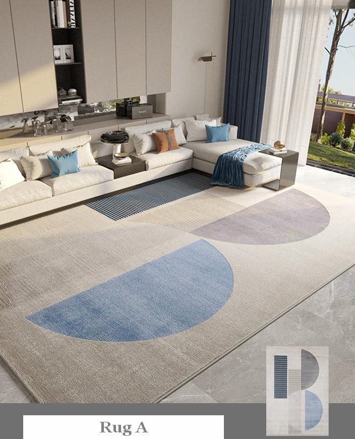 Abstract Modern Rugs for Living Room, Large Modern Area Rugs in Dining Room, Large Contemporary Rugs for Office, Blue Geometric Modern Rugs