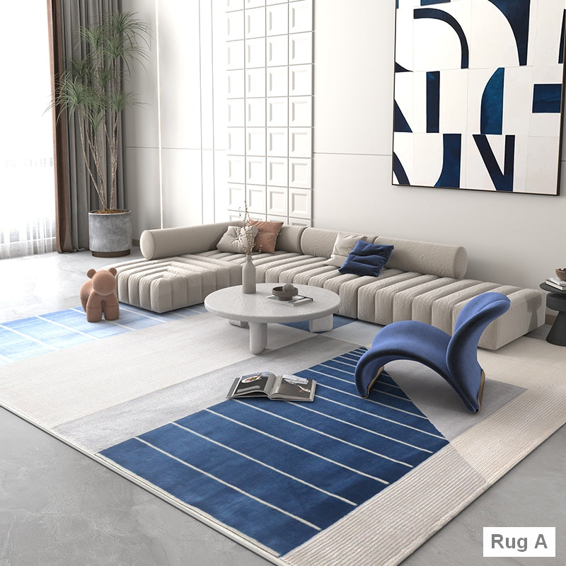 Large Modern Area Rugs for Living Room, Grey Blue Contemporary Modern Rugs, Modern Rugs under Dining Room Table, Large Geometric Carpets