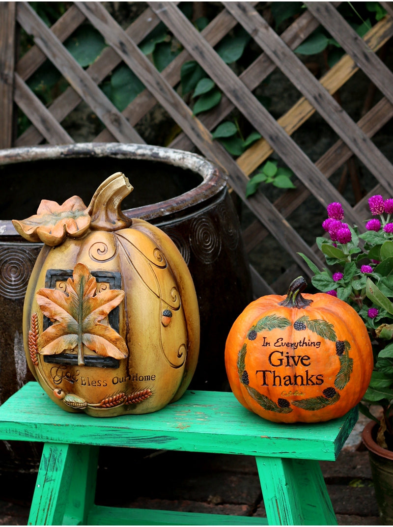 Large Thanksgiving Pumpkins for Garden Ornaments, Cute Resin Pumpkins for Garden Courtyard Ornament, Villa Outdoor Decor Gardening Ideas