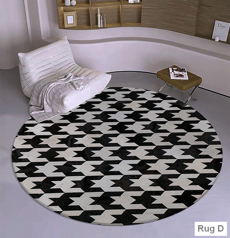 Abstract Round Modern Rug for Dining Room Table, Coffee Table Round Rugs, Black and White Modern Wool Rugs, Modern Wool Rugs for Living Room, Modern Rugs for Bedroom