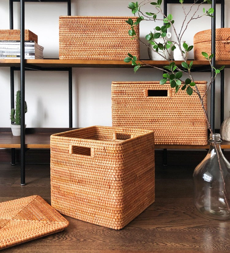 Rectangular Storage Basket for Shelves, Rattan Storage Basket for Kitchen, Storage Baskets for Bathroom, Woven Storage Baskets for Clothes