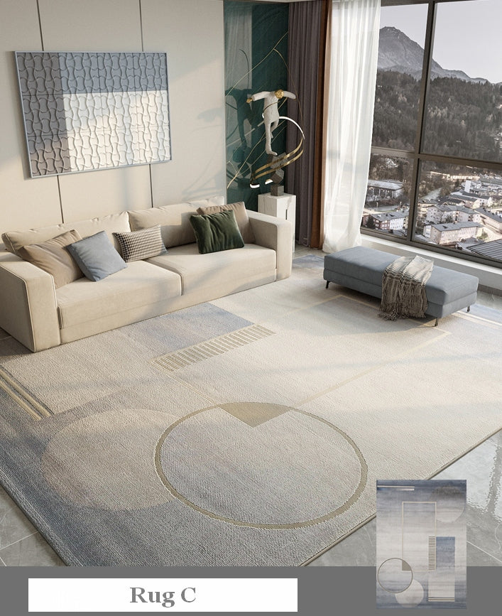 Abstract Modern Rugs for Living Room, Large Modern Area Rugs in Dining Room, Large Contemporary Rugs for Office, Blue Geometric Modern Rugs