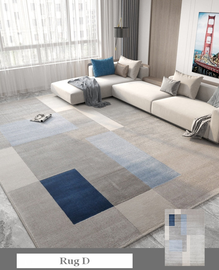 Abstract Modern Rugs for Living Room, Large Modern Area Rugs in Dining Room, Large Contemporary Rugs for Office, Blue Geometric Modern Rugs