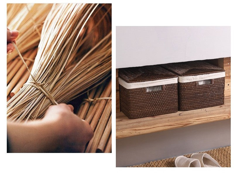 Storage Baskets for Clothes, Large Brown Rattan Storage Baskets, Storage Baskets for Bathroom, Rectangular Storage Baskets, Storage Basket with Lid