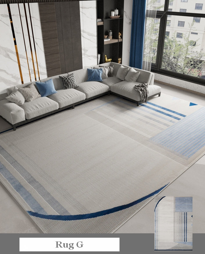 Abstract Modern Rugs for Living Room, Large Modern Area Rugs in Dining Room, Large Contemporary Rugs for Office, Blue Geometric Modern Rugs