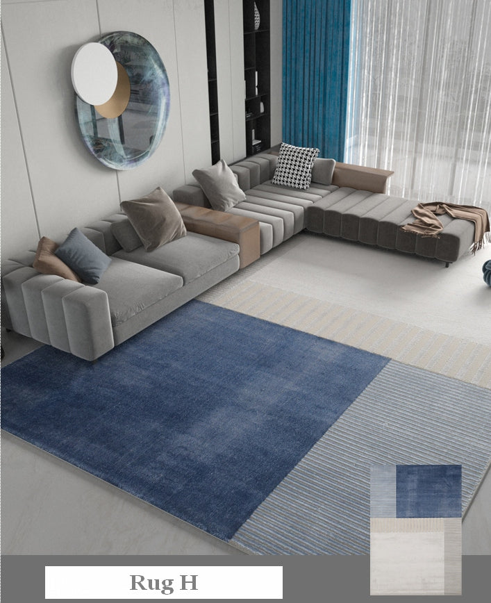 Abstract Modern Rugs for Living Room, Large Modern Area Rugs in Dining Room, Large Contemporary Rugs for Office, Blue Geometric Modern Rugs