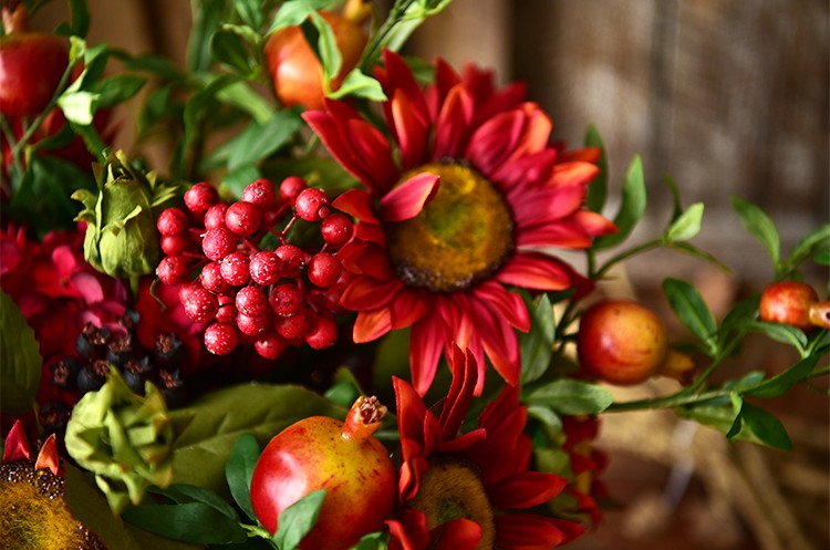 Beautiful Flower Arrangement for Home Decoration, Pomegranate Branch, Table Centerpiece, Real Touch Artificial Floral for Dining Room