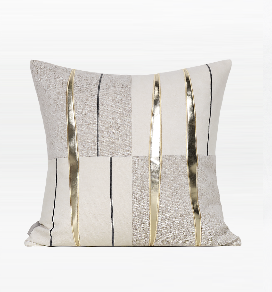 Modern Sofa Pillow, Modern Throw Pillows, Square Pillow with Off-white Metallic Leather Trim