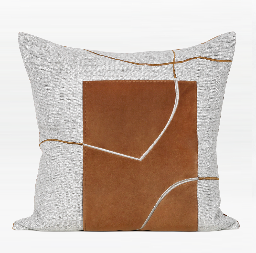 Modern Sofa Pillow, Modern Throw Pillows, Orange Rectangle Square Pillow with Embroidered Thread