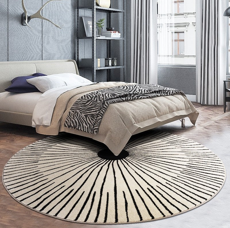 Round Modern Rugs under Coffee Table, Large Modern Rugs in Living Room, Black and White Modern Rugs, Contemporary Modern Rugs in Bedroom