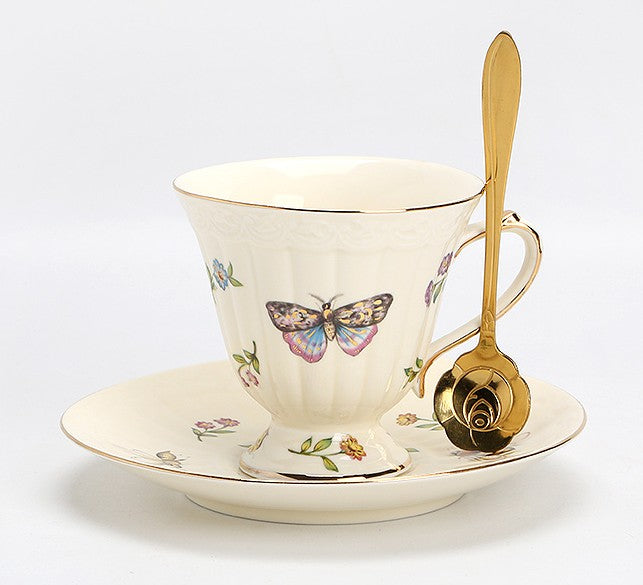 Elegant Bone China Porcelain Tea Cup Set. Beautiful British Tea Cups. Traditional English Tea Cups and Saucers. Unique Ceramic Coffee Cups