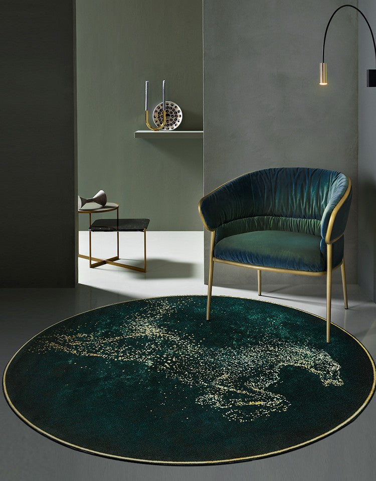 Contemporary Green Modern Rugs for Bedroom, Horse Round Modern Rugs for Dining Room, Green Modern Rugs under Coffee Table