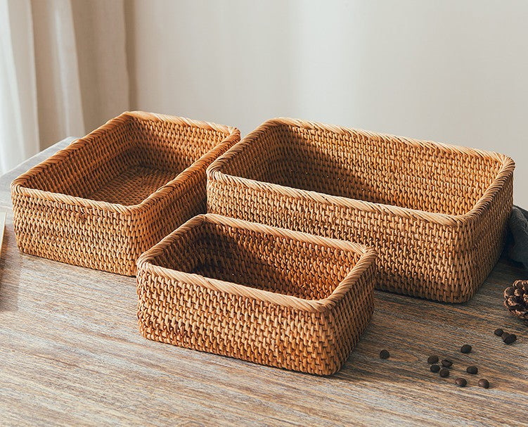 Woven Rectangular Basket for Shelves, Rattan Storage Basket, Storage Baskets for Bathroom, Woven Baskets for Living Room