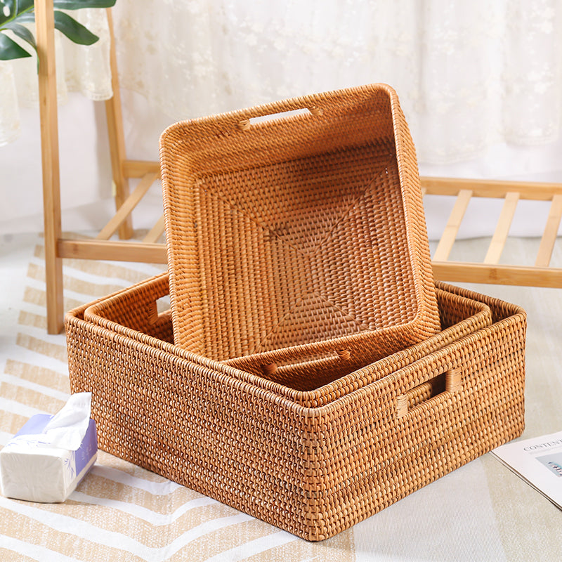 Extra Large Woven Baskets for Living Room, Storage Baskets for Clothes, Storage Baskets for Kitchen, Rectangular Storage Basket for Bedroom, Storage Baskets for Shelves