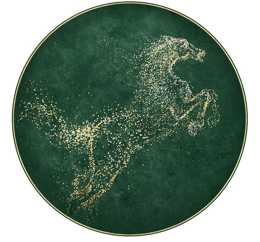 Contemporary Green Modern Rugs for Bedroom, Horse Round Modern Rugs for Dining Room, Green Modern Rugs under Coffee Table
