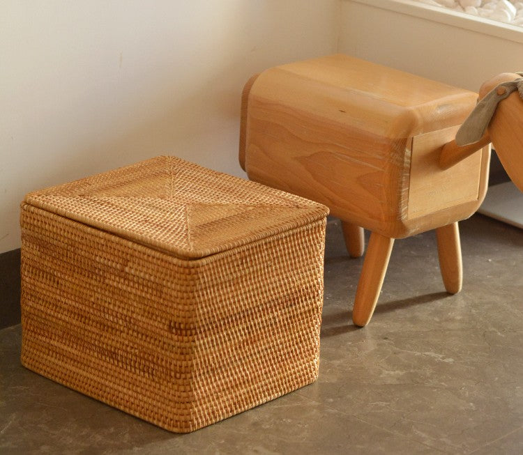 Storage Baskets with Lid, Rectangular Storage Baskets, Storage Baskets for Clothes, Pantry Storage Baskets, Rattan Woven Storage Basket