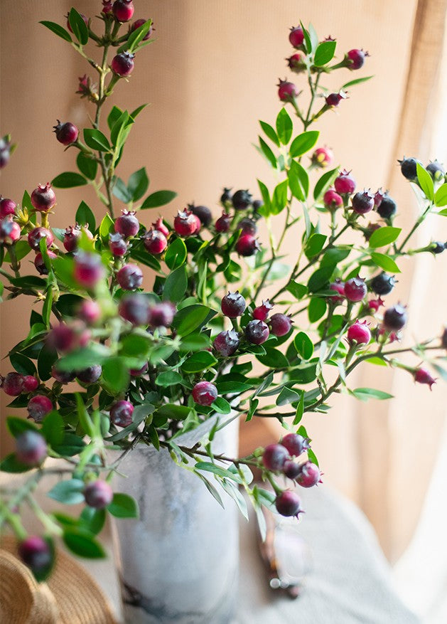 Simple Artificial Flowers for Living Room. Blueberry Fruit Branch. Flower Arrangement Ideas for Home Decoration. Spring Artificial Floral for Bedroom