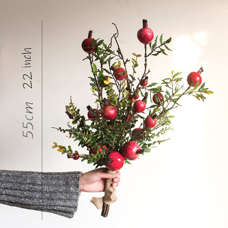 Beautiful Modern Flower Arrangement for Home Decoration. Pomegranate Branch. Fern leaf. Table Centerpiece. Simple Artificial Floral for Dining Room