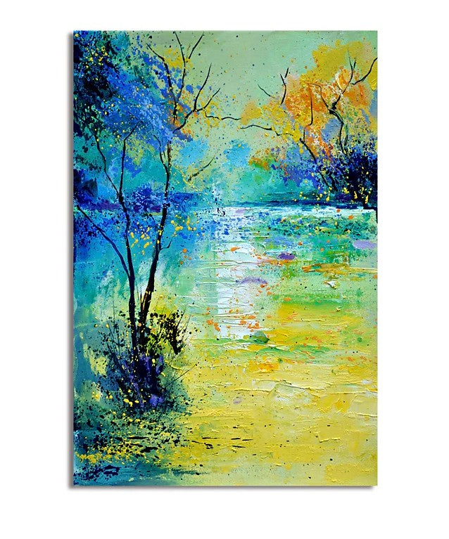 Forest Tree by the Lake Painting, Abstract Landscape Painting, Canvas Painting Landscape, Paintings for Living Room