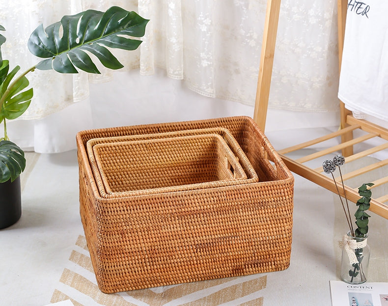 Extra Large Woven Baskets for Living Room, Storage Baskets for Clothes, Storage Baskets for Kitchen, Rectangular Storage Basket for Bedroom, Storage Baskets for Shelves