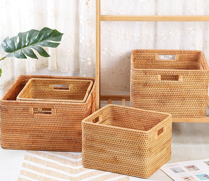 Rectangular Storage Basket for Shelves, Rattan Storage Basket for Kitchen, Storage Baskets for Bathroom, Woven Storage Baskets for Clothes