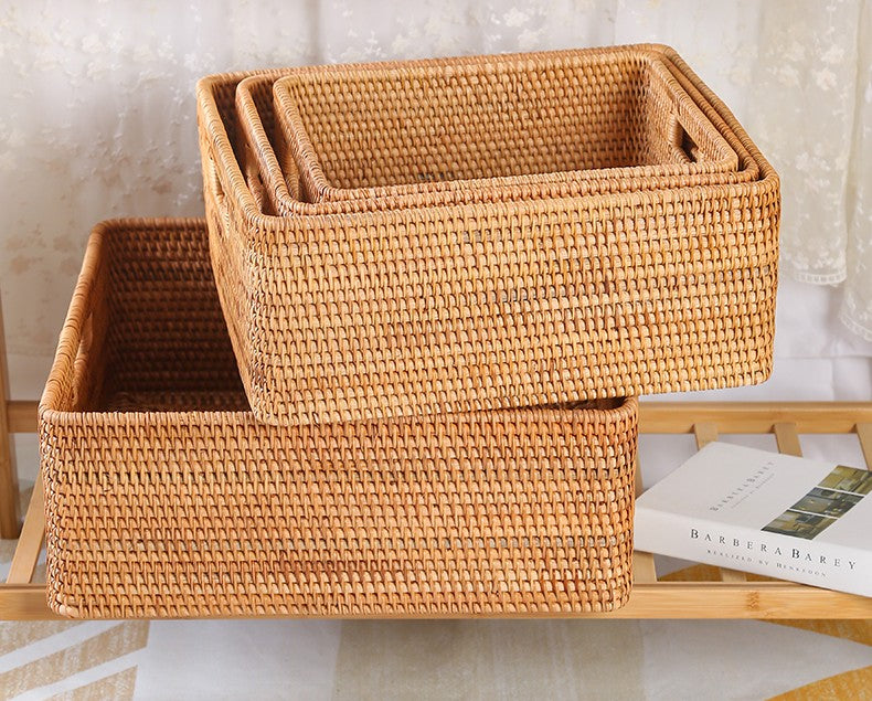 Gerich Rectangular Hand-woven Basket,Closet Storage Organizer  Basket,Handmade Wicker Storage Baskets,Rattan Storage Box for Closet,  Bedroom, Bathroom