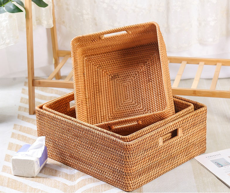 Rectangular Storage Basket for Shelves, Rattan Storage Basket for Kitchen, Storage Baskets for Bathroom, Woven Storage Baskets for Clothes