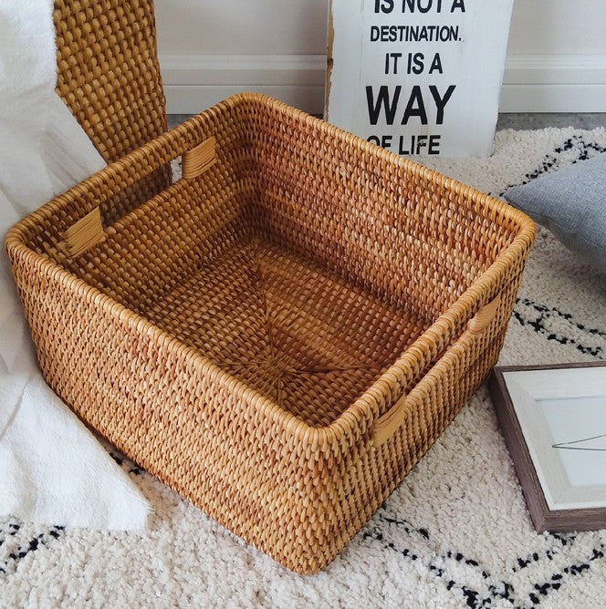 Storage Basket with Wooden Handle Rectangular - Kates Kitchen