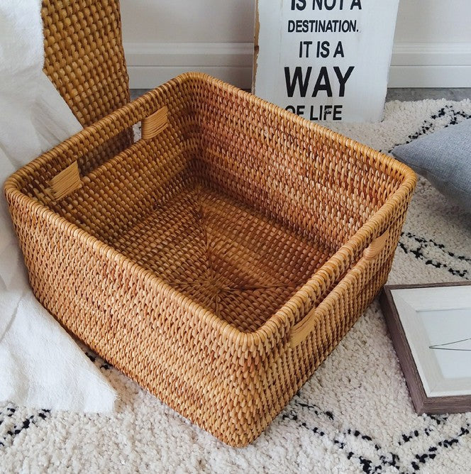 Extra Large Rectangular Storage Basket, Large Storage Baskets for Clothes, Woven Rattan Storage Basket for Shelves, Storage Baskets for Kitchen