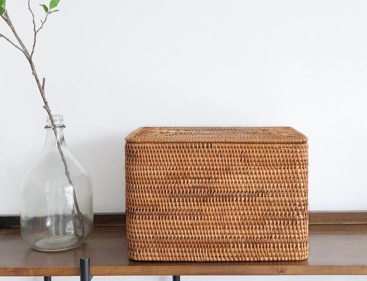 Woven Storage Baskets, Rectangular Storage Basket with Lid, Storage Baskets for Shelves, Kitchen Storage Baskets