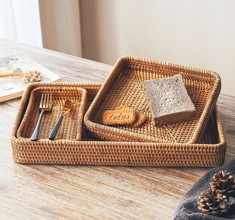 Rattan Storage Basket for Kitchen, Storage Basket for Picnic, Small Storage Baskets, Round Storage Basket with Lid, Woven Storage Baskets