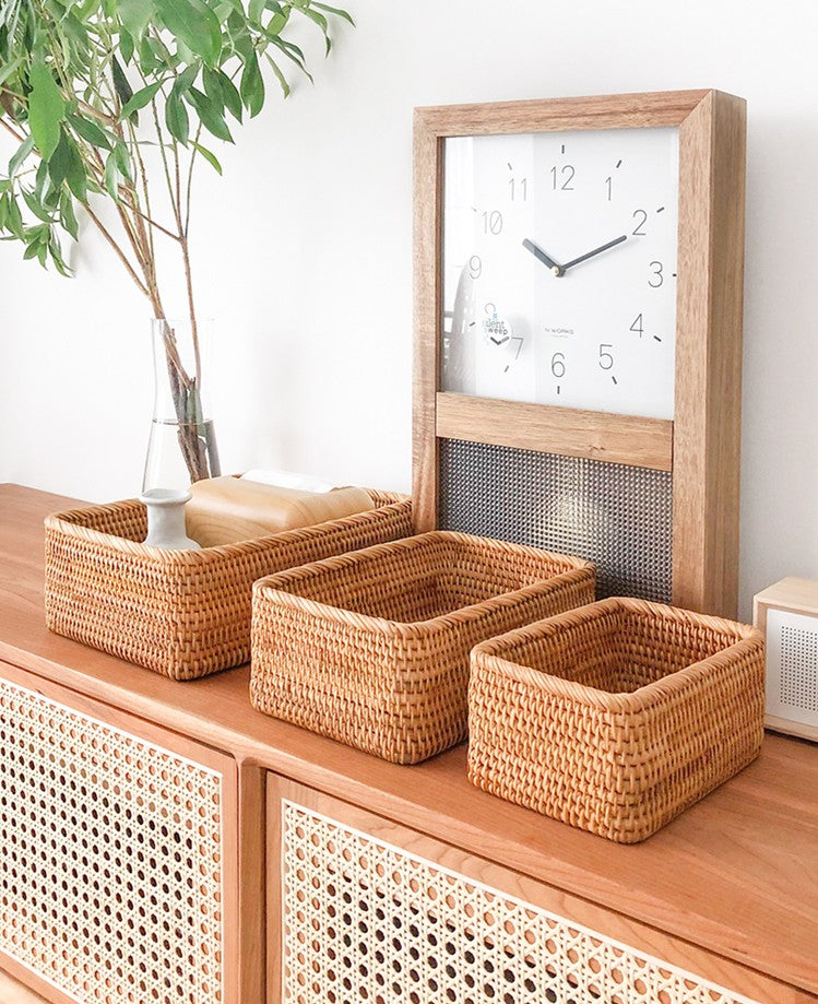 Woven Rectangular Basket for Shelves, Rattan Storage Basket, Storage Baskets for Bathroom, Woven Baskets for Living Room