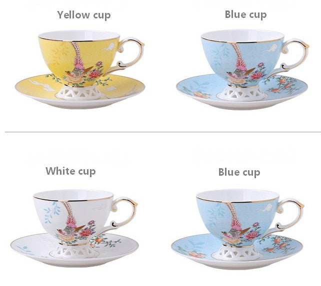 Elegant Oriental Pheasant Ceramic Cups. Beautiful Bird Pattern Tea Cups. Creative Bone China Porcelain Tea Cup Set. Unique Tea Cups and Saucers in Gift Box as Birthday Gift
