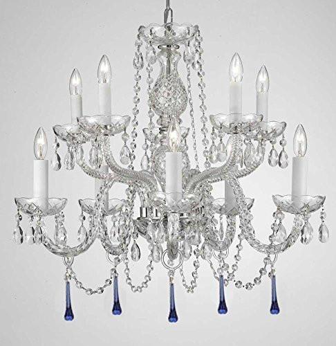 Murano Venetian Style All Crystal Chandelier Lighting W/ Blue Crystals H 25