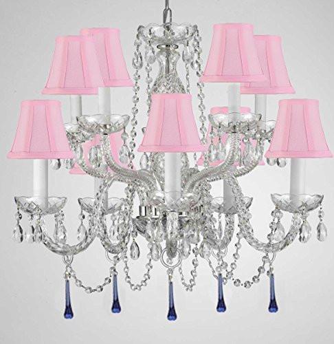 Murano Venetian Style All Crystal Chandelier Lighting W/ Blue Crystals H 25