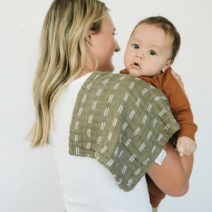 Cotton Muslin Burp Cloth, Olive Strokes