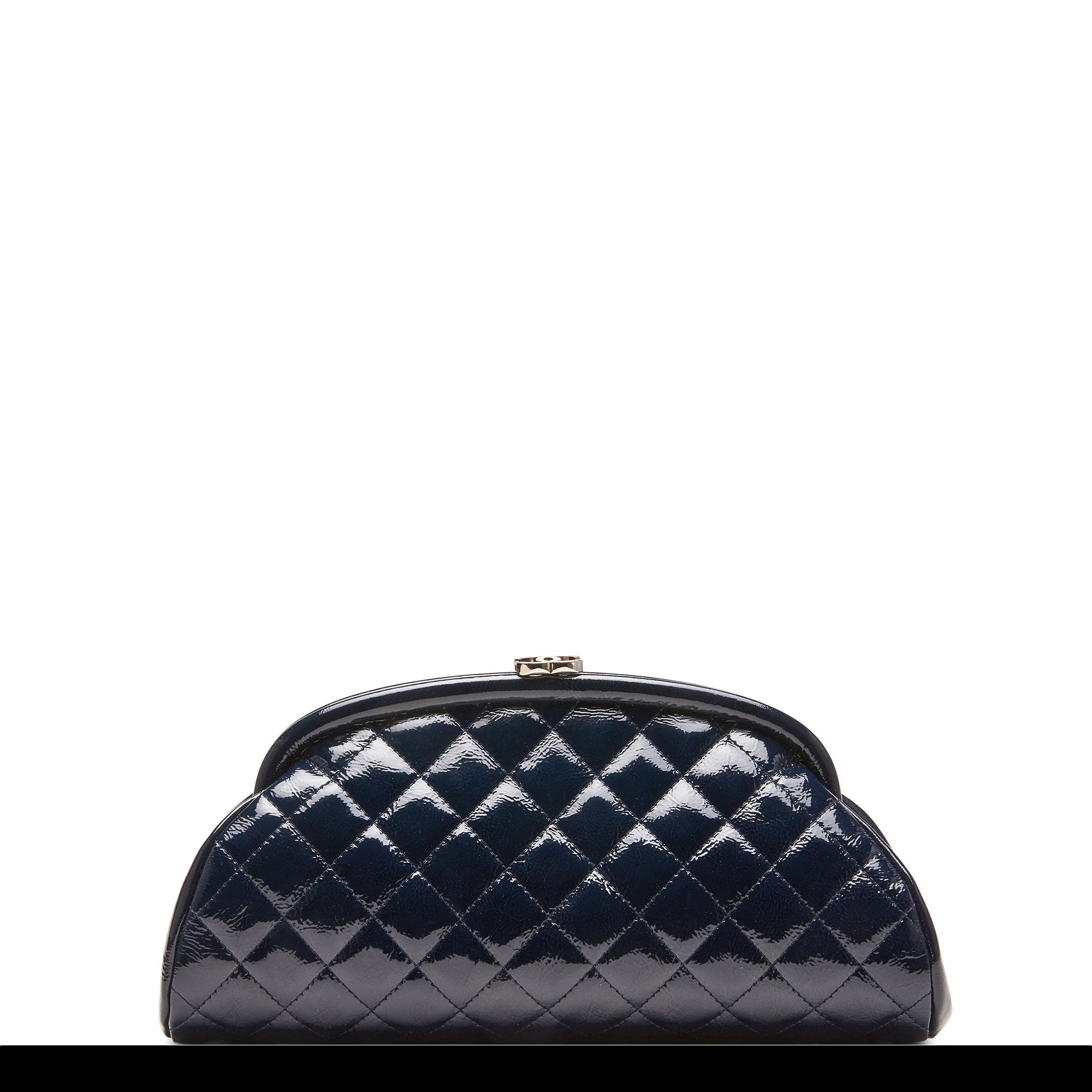 Chanel Classic Vintage CC Navy Blue Patent Diamond Quilted Timeless Clutch Bag