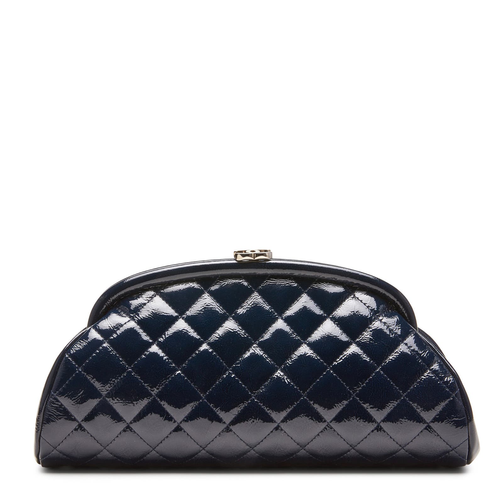Chanel Classic Vintage CC Navy Blue Patent Diamond Quilted Timeless Clutch Bag