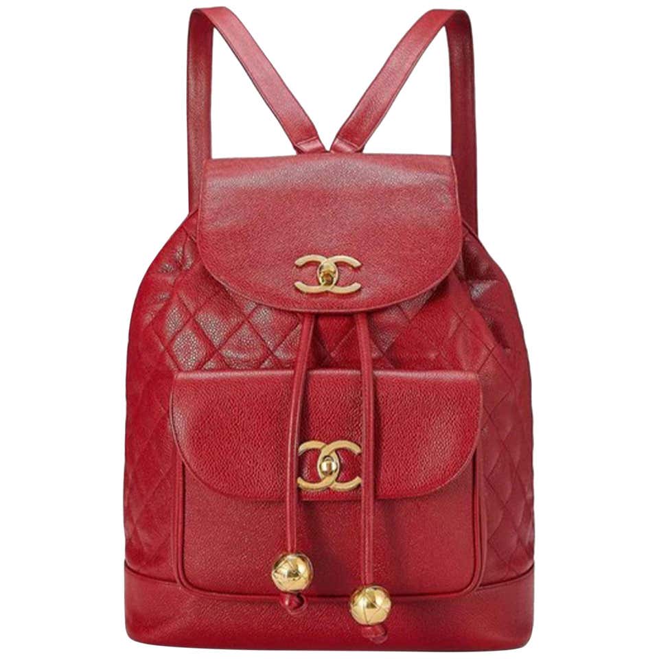 Chanel Rare Maxi Jumbo Quilted Vintage 90s Red Caviar Leather Backpack