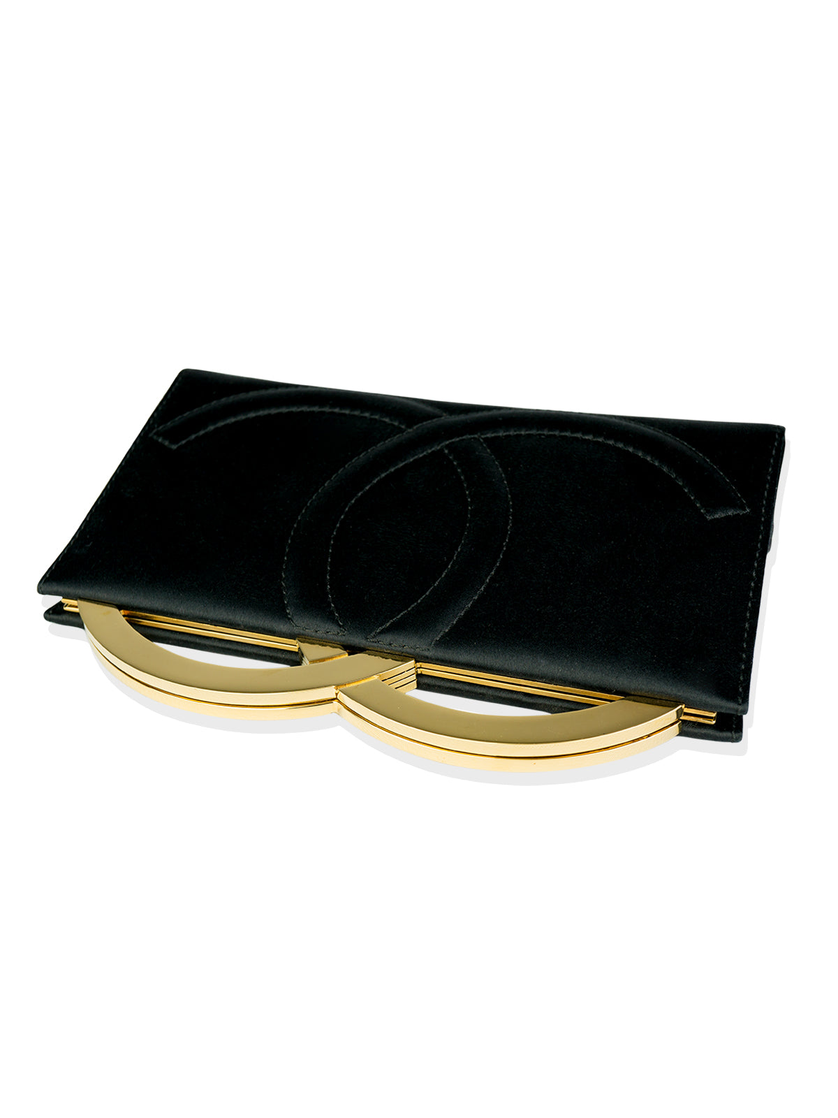 Chanel Gold Logo Letter Satin Gala Clutch