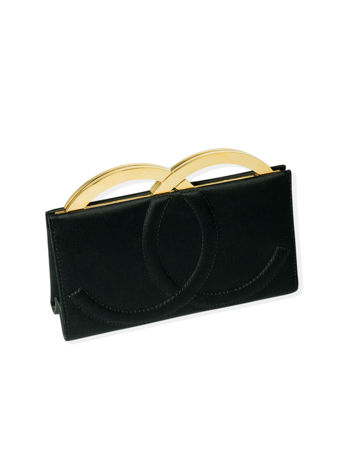 Chanel Gold Logo Letter Satin Gala Clutch